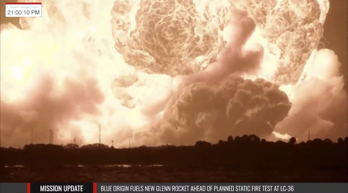 Explosion plume during the May 28 New Glenn hotfire anomaly
